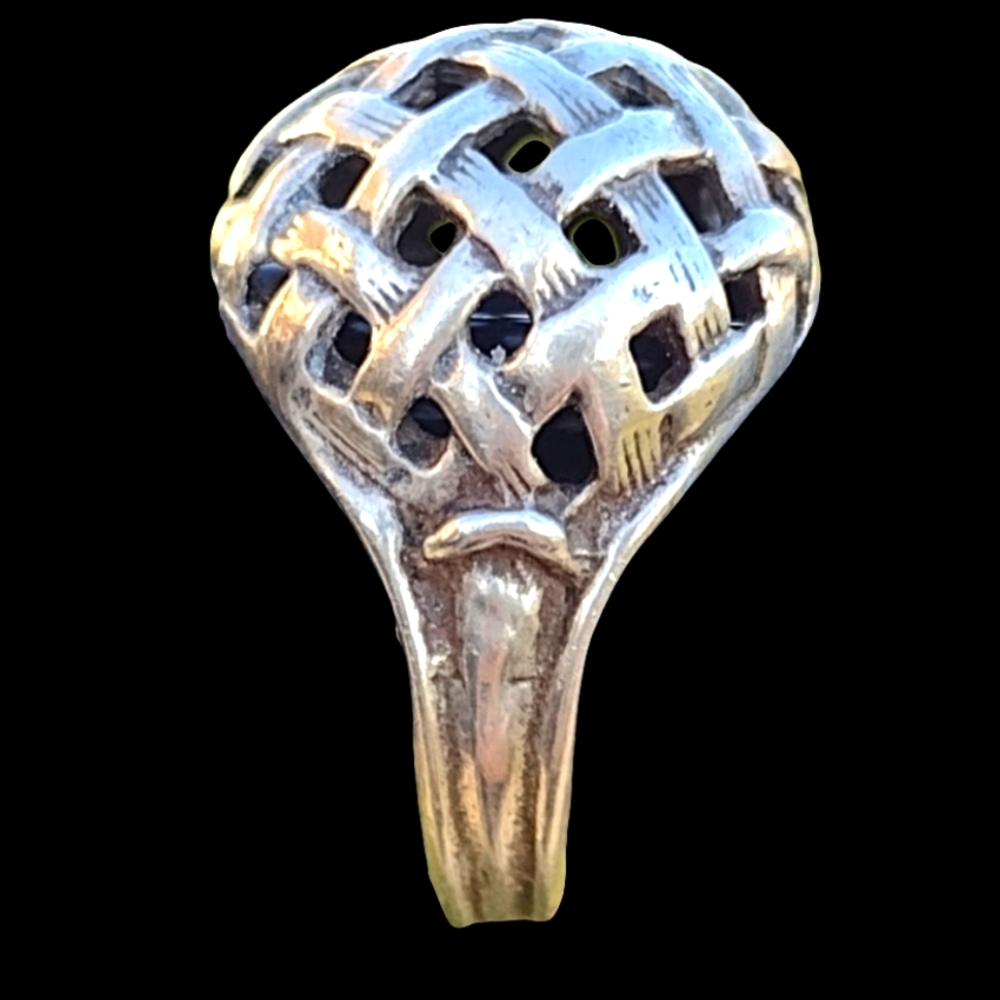Vintage 925 Sterling Silver Basket Weave Openwork Dome Ring Size 7